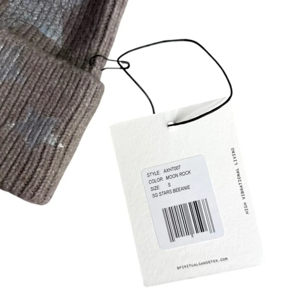NWT Spiritual Gangster Stars Beanie Moon Rock Grey Metallic Silver RARE